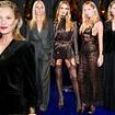 Kate Moss wears an elegant sheer gown while Gwyneth Paltrow rocks an androgynous look as they join Rosie Huntington-Whiteley and Lila Moss in lingerie-inspired outfits at Yves Saint Laurent's Paris Fashion Week show