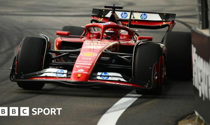 Ferrari's Charles Leclerc slides the car in Singapore Grand Prix first practice