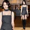 Lily Collins puts on a leggy display in Gucci romper and high-heel boots as she stops by Watch What Happens Live in New York City