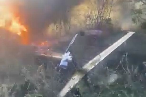 Moment man survives crash with '90% burns' after jumping from flaming helicopter