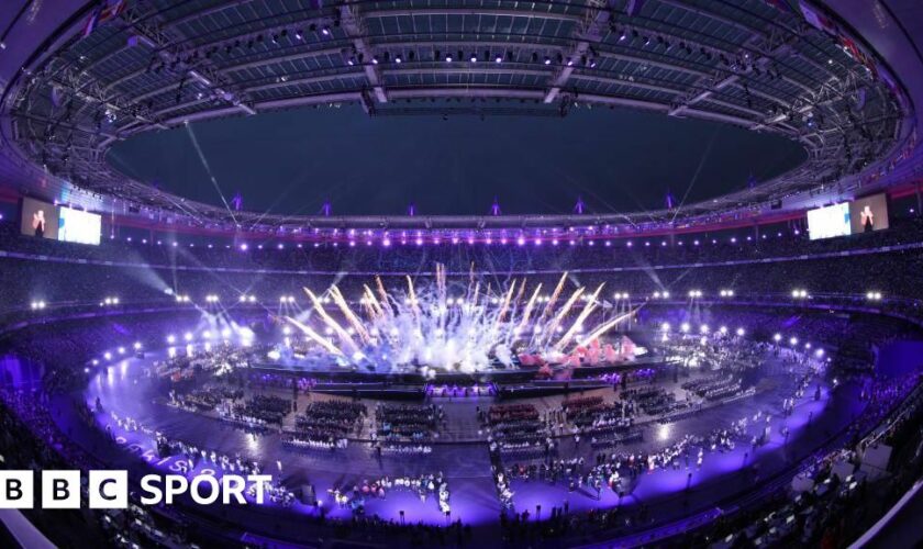 Stade de France lights up for Paralympics closing ceremony