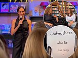 Prince Harry dubs Oprah one of his 'fairy godmothers' as he and Meghan Markle party it up with A-listers including Ellen DeGeneres and Jane Lynch - ahead of a bookstore opening by their dear California pals (and the Duke of Sussex even inspired its name!)