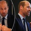 Prince William (and his beard) gets a halo as he poses under a lamp on visit to homeless charity - and shares a joke with Gail Porter