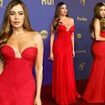 Sofia Vergara sends temperatures soaring in a busty red gown as she arrives at 76th Primetime Emmy Awards after scoring Griselda nomination