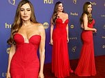 Sofia Vergara sends temperatures soaring in a busty red gown as she arrives at 76th Primetime Emmy Awards after scoring Griselda nomination