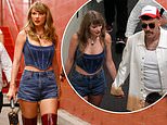 Taylor Swift ensures all eyes will be on her in a sexy corset, hot pants and thigh high boots (and a special tribute to Travis Kelce) as she cheers her boyfriend to victory before leaving hand in hand in wake of 'split' contract