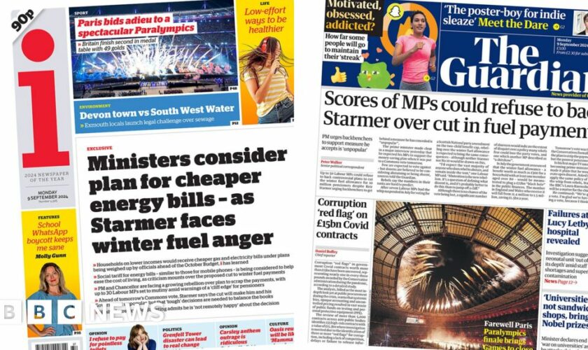 The Papers: 'Starmer faces winter fuel anger' as 'scores of MPs could rebel'