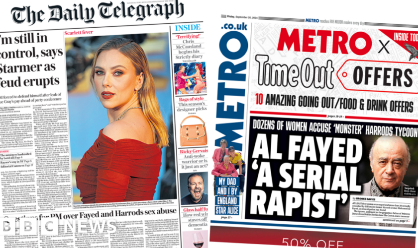 The Papers: Starmer 'in control' and 'Al Fayed rape scandal'