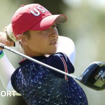 Nelly Korda watches a drive during a practice round prior to the Solheim Cup