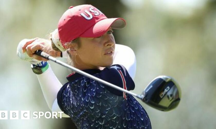 Nelly Korda watches a drive during a practice round prior to the Solheim Cup