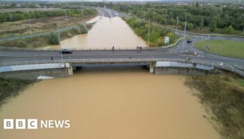 Watch: Aerial footage shows flooding on major road