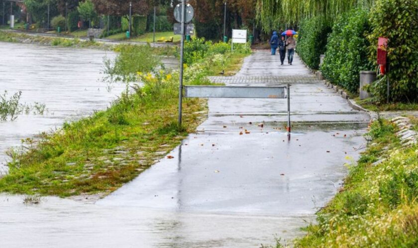 Ein Ufer der Inn in Passau ist überschwemmt. Foto: Armin Weigel/dpa