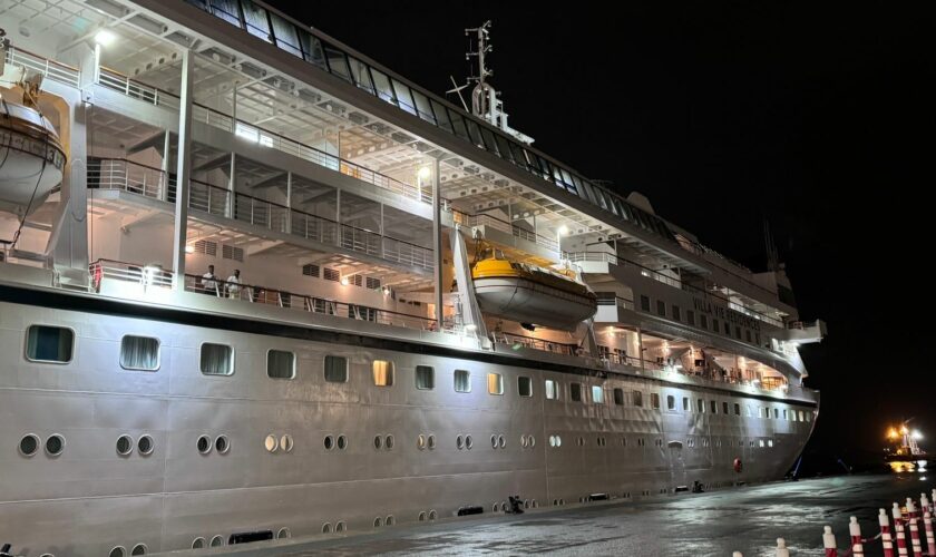 The cruise ship before it departed on Monday evening