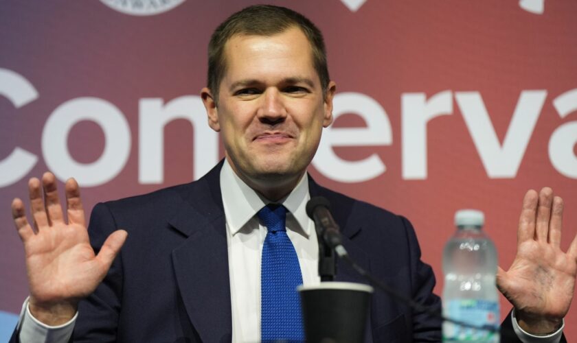 Leadership contender Robert Jenrick speaking at an fringe event during the Conservative Party Conference at the International Convention Centre in Birmingham. Picture date: Monday September 30, 2024.