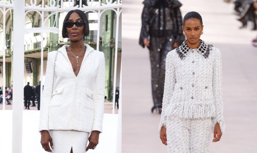 Naomi Campbell dons Chanel’s new boyish style on the front row