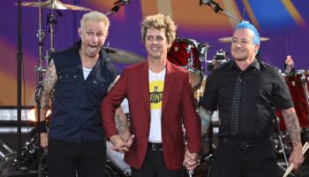 Mike Dirnt, Billie Joe Armstrong and Tre Cool of Green Day perform on ABC's Good Morning America in July 2024. Pic: AP/NDZ/STAR MAX/IPx 2024