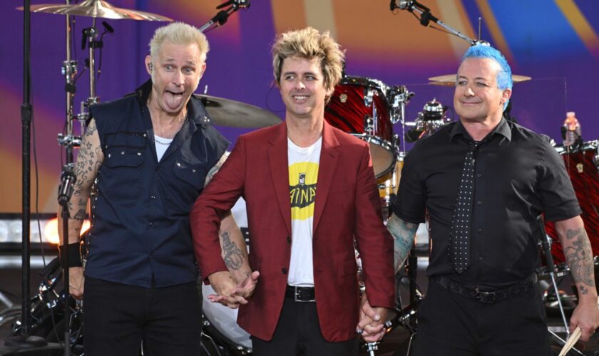 Mike Dirnt, Billie Joe Armstrong and Tre Cool of Green Day perform on ABC's Good Morning America in July 2024. Pic: AP/NDZ/STAR MAX/IPx 2024