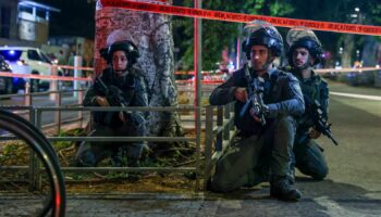 Israeli police at the scene after a shooting in Jaffa, Tel Aviv. Pic: AP