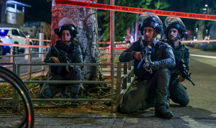 Israeli police at the scene after a shooting in Jaffa, Tel Aviv. Pic: AP