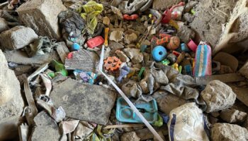 Children's toys after the apartment block strike