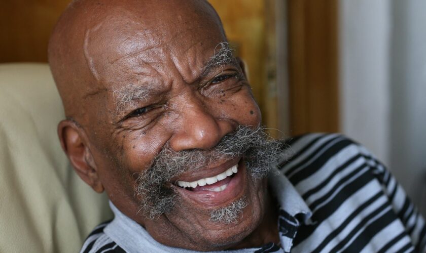 Alford Gardner who arrived in Britain in 1948 on the first Windrush ship to dock in Tilbury, Essex, speaking at his home in Leeds.