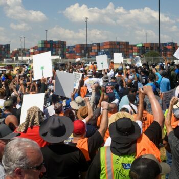 Manifestation de dockers à Seabrook (Texas), le 1er octobre 2024