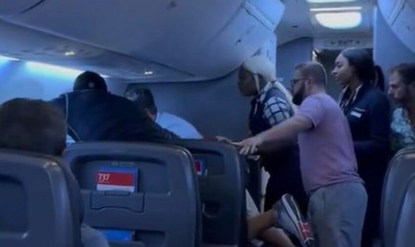 Passengers intervene on flight when man allegedly attacks woman next to him, video shows