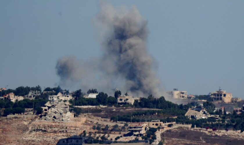 Smoke billows after an Israeli Air Force air strike on a village in southern Lebanon, amid hostilities between Hezbollah and Israel, as seen from northern Israel, October 4, 2024. REUTERS/Jim Urquhart