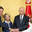 Le 16 juillet 2023, à Tunis, le premier ministre néerlandais Mark Rutte, le Première ministre italienne Georgia Meloni, la cheffe de la Commission européenne Ursula Von Der Leyen et le président tunisien Kaïs Saied.