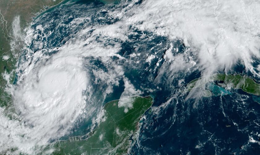 A satellite image shows Tropical Storm Milton intensifying and on track to become a hurricane before its expected landfall in Florida, in the Gulf of Mexico October 6, 2024. CIRA/NOAA/Handout via REUTERS THIS IMAGE HAS BEEN SUPPLIED BY A THIRD PARTY.