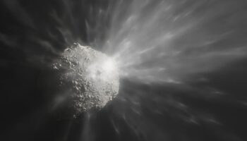 Undated handout photo issued by the European Southern Observatory of an artist's illustration showing the ejection of a cloud of debris after NASA's DART spacecraft collided with the asteroid Dimorphos. Astronomers have observed the aftermath of the collision involving a spacecraft sent by Nasa to crash into an asteroid. The controlled impact was a test of planetary defence, but also gave astronomers a chance to learn more about the Dimorphos asteroid by examining the material expelled. Issue da