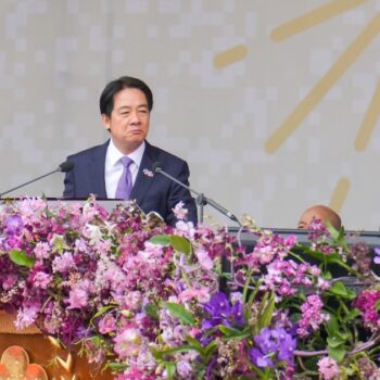 Le président taïwanais Lai Ching-te prononce un discours à l'occasion de la fête nationale, le 10 octobre 2024 à Taipei