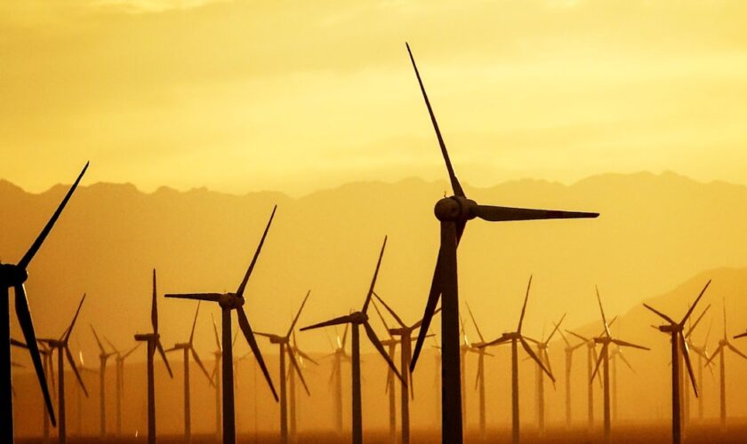 Des éoliennes de l'usine électrique Dabancheng à Urumqi (ouest de la Chine), le 14 juillet 2021