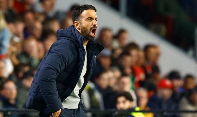 Ruben Amorim managing Sporting during their Champions League match against PSV Eindhoven. Pic: Reuters