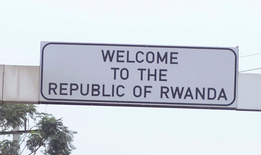 A sign saying welcome to the republic of Rwanda. Pic: AP