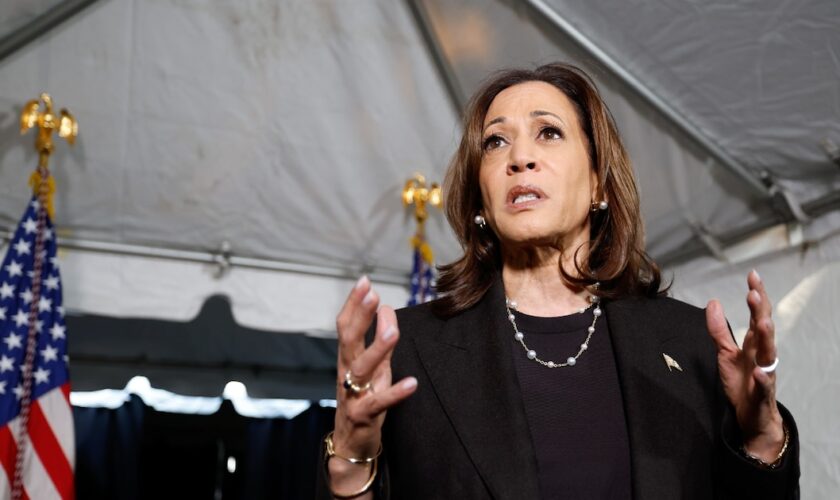 La vice-présidente des Etats-Unis et candidate démocrate à l'élection présidentielle, Kamala Harris, lors d'un événement de campagne à Grand Rapids (Michigan), aux Etats-Unis, le 18 octobre 2024