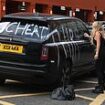 Aisleyne Horgan-Wallace is caught spray-painting the word 'CHEATER' on Rolls-Royce outside Harrods after embarking on a cyber romance