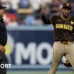 Jurickson Profar of the San Diego Padres points to the crowd