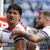 England players celebrate after scoring their first try