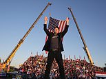 Excited Elon Musk JUMPS on to stage to join Trump in Butler as he reenacts former president's 'fight, fight, fight' moment after getting shot