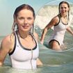 Geri Horner, 52, shows off her incredible figure in a white swimsuit as she enjoys a dip in the sea