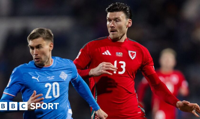 Wales striker Kieffer Moore in action against Iceland