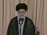 Iran's supreme leader Ali Khamenei holds a rifle by his side for sermon as he rants that Israel 'will not last long' and hails October 7 massacre