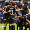 Wolves' players celebrate scoring against Brighton