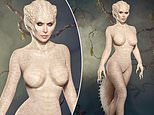 Kim Kardashian is unrecognizable as a sexy 'albino alligator' showing off huge chest in wildest Halloween outfit yet