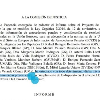 Los ponentes del PP y Vox firmaron haber "estudiado con todo detenimiento" la reforma que beneficia a los etarras, y todas "las enmiendas presentadas"