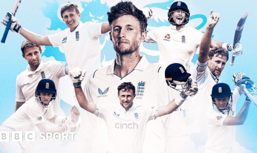 Joe Root celebrates a century