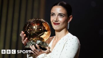 Barcelona's Spanish midfielder Aitana Bonmati receives the Woman Ballon d'Or award