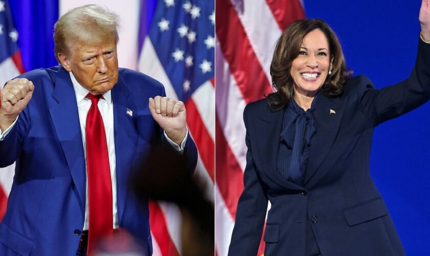 L'ancien président Donald Trump (à gauche) à La Crosse dans le Wisconsin, le 29 août 2024, et la vice-présidente Kamala Harris à la convention démocrate de Chicago, dans l'Illinois, le 22 août 2024