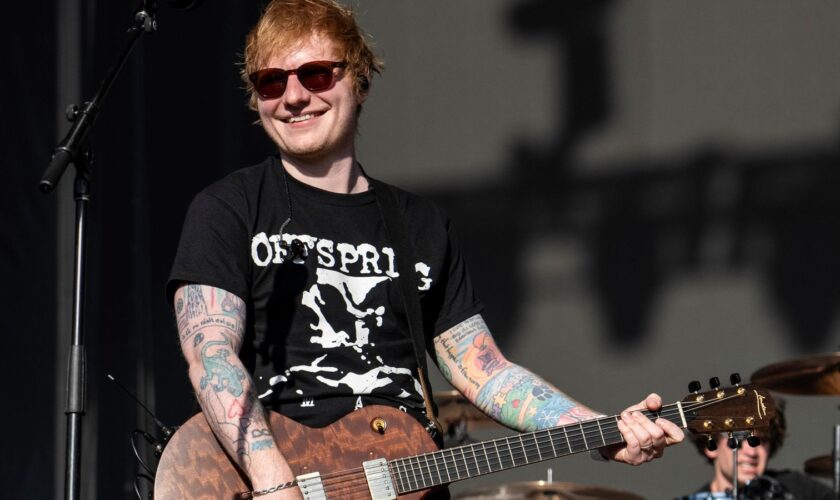 Ed Sheeran performs with The Offspring during BottleRock Napa Valley on Sunday, May 26, 2024, in Napa, Calif. (Photo by Amy Harris/Invision/AP)